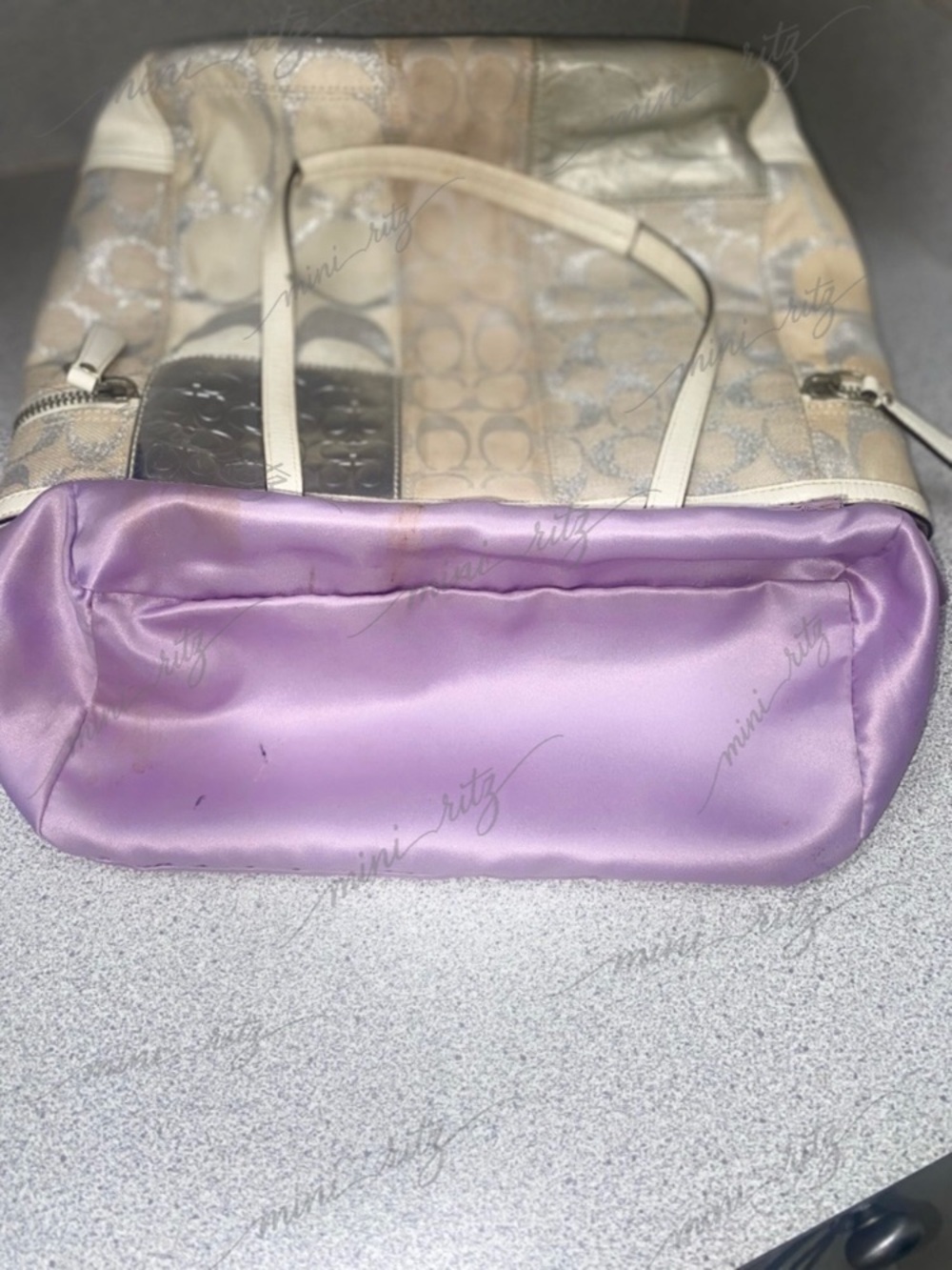 Coach Signature White, Beige and Silver Patchwork Tote GUC - Picture 11 of 15